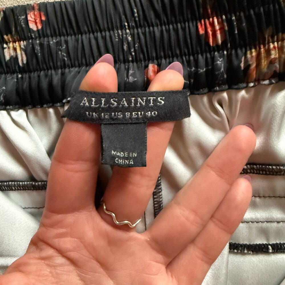 All Saints Black Floral Satin Trousers - Picture 3 of 11